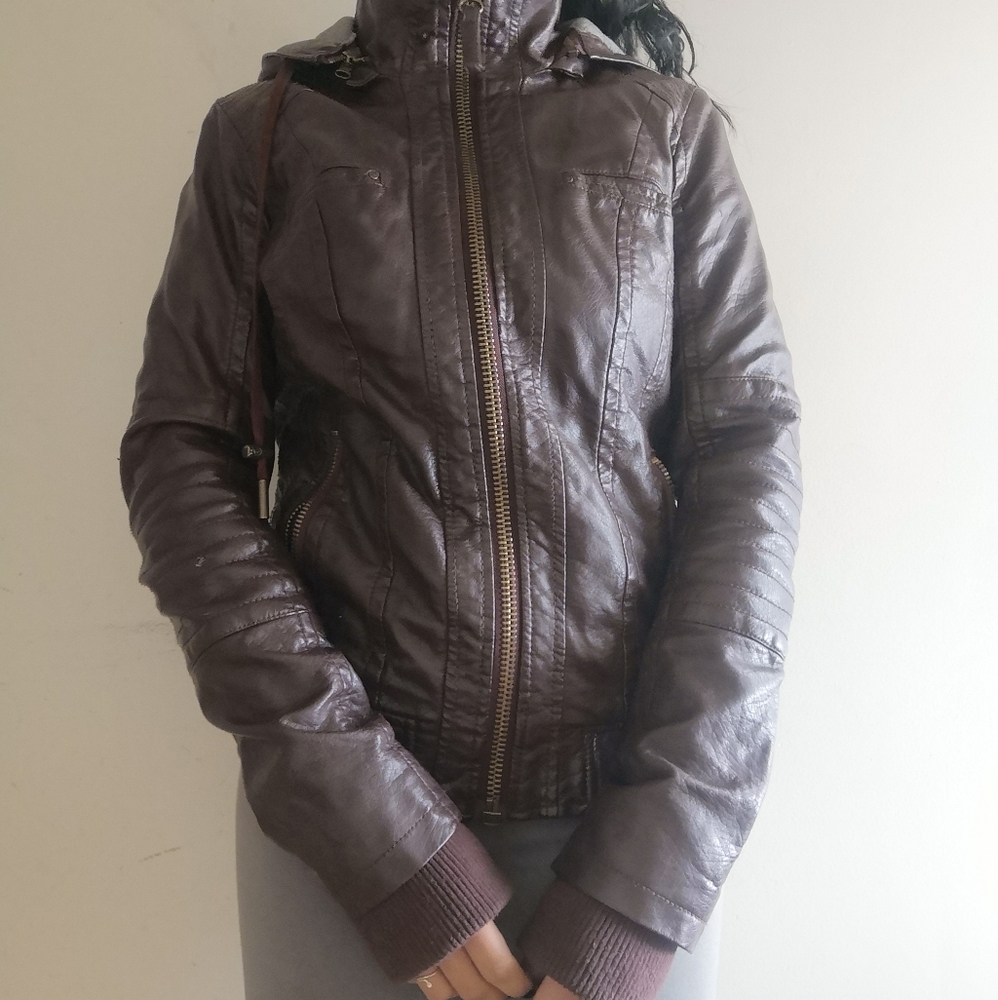 Garage dark brown faux leather jacket medium new